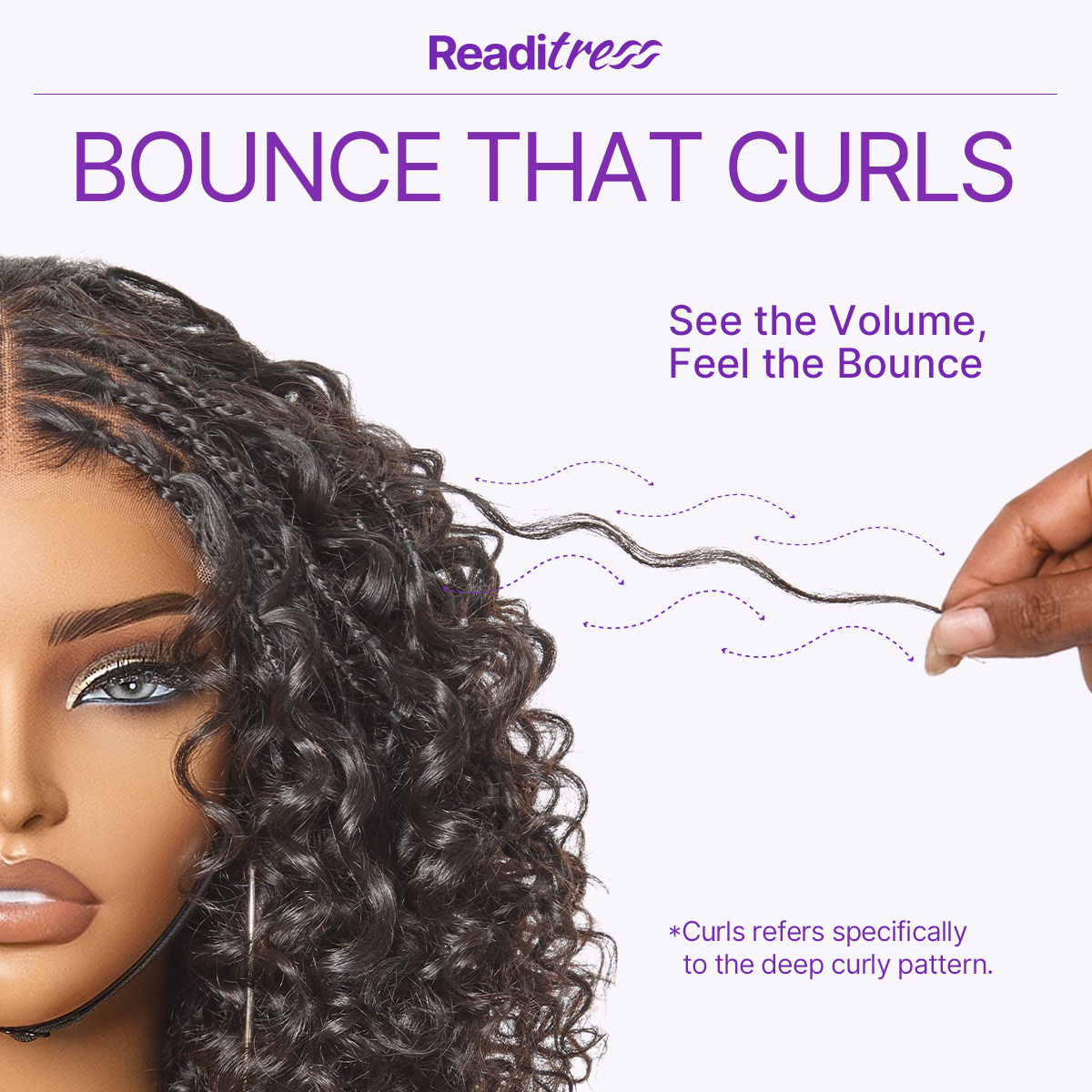 Luvme Hair Readitress™ Boho Braids deep curly glueless 5x5 lace closure wig with braided top, human hair, pre-cut lace.