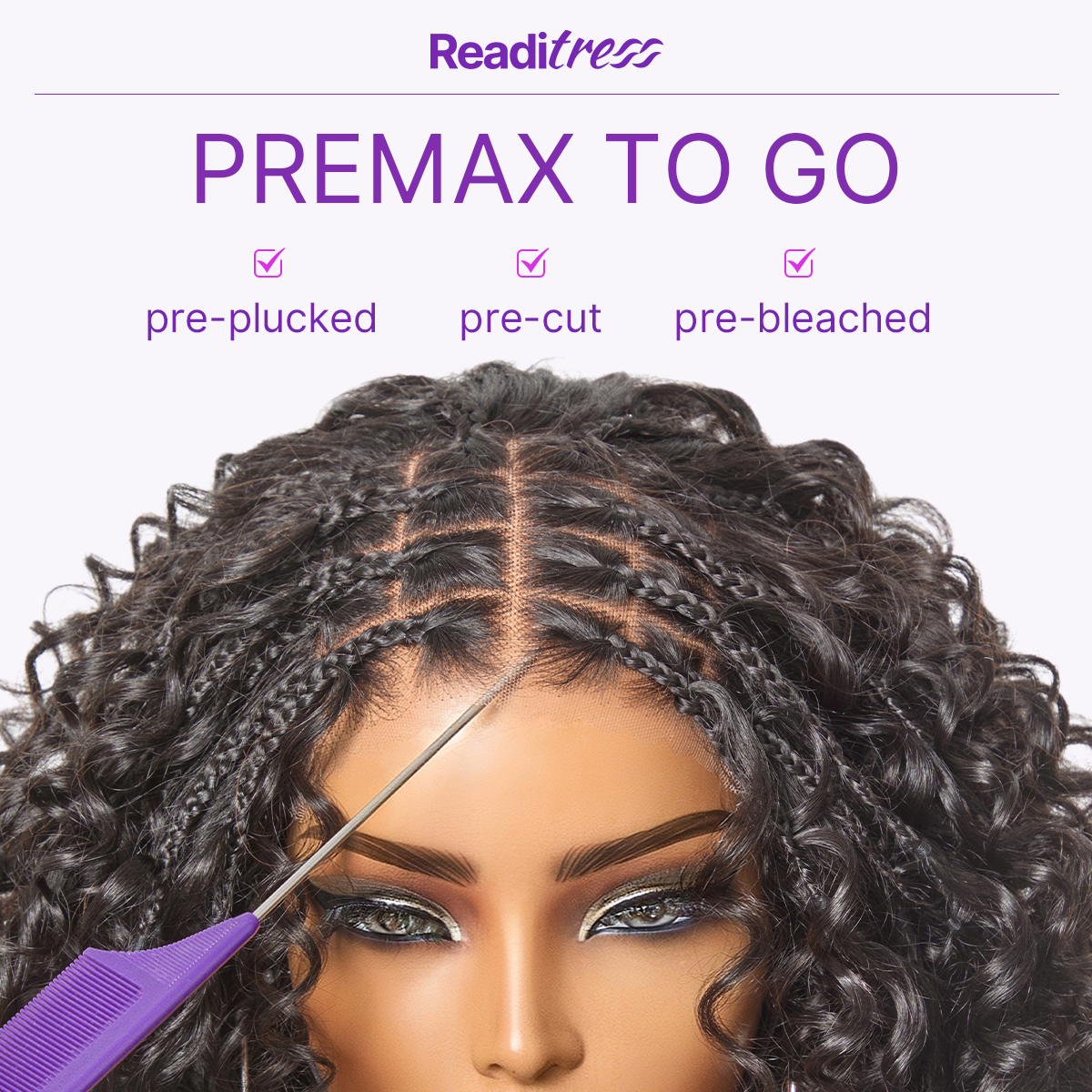 Luvme Hair Readitress™ Boho Braids curly lace wig with braided top, 5x5 closure, natural human hair, pre-cut lace style