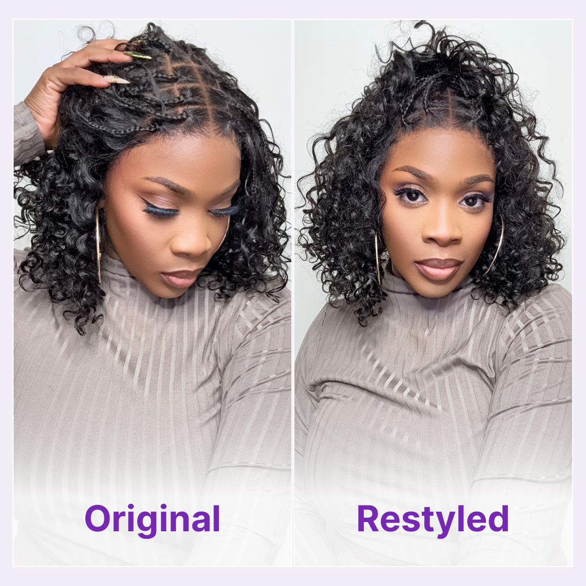 Luvme Hair Readitress™ Boho Braids deep curly glueless 5x5 closure lace wig with braided top and pre-cut lace, human hair.