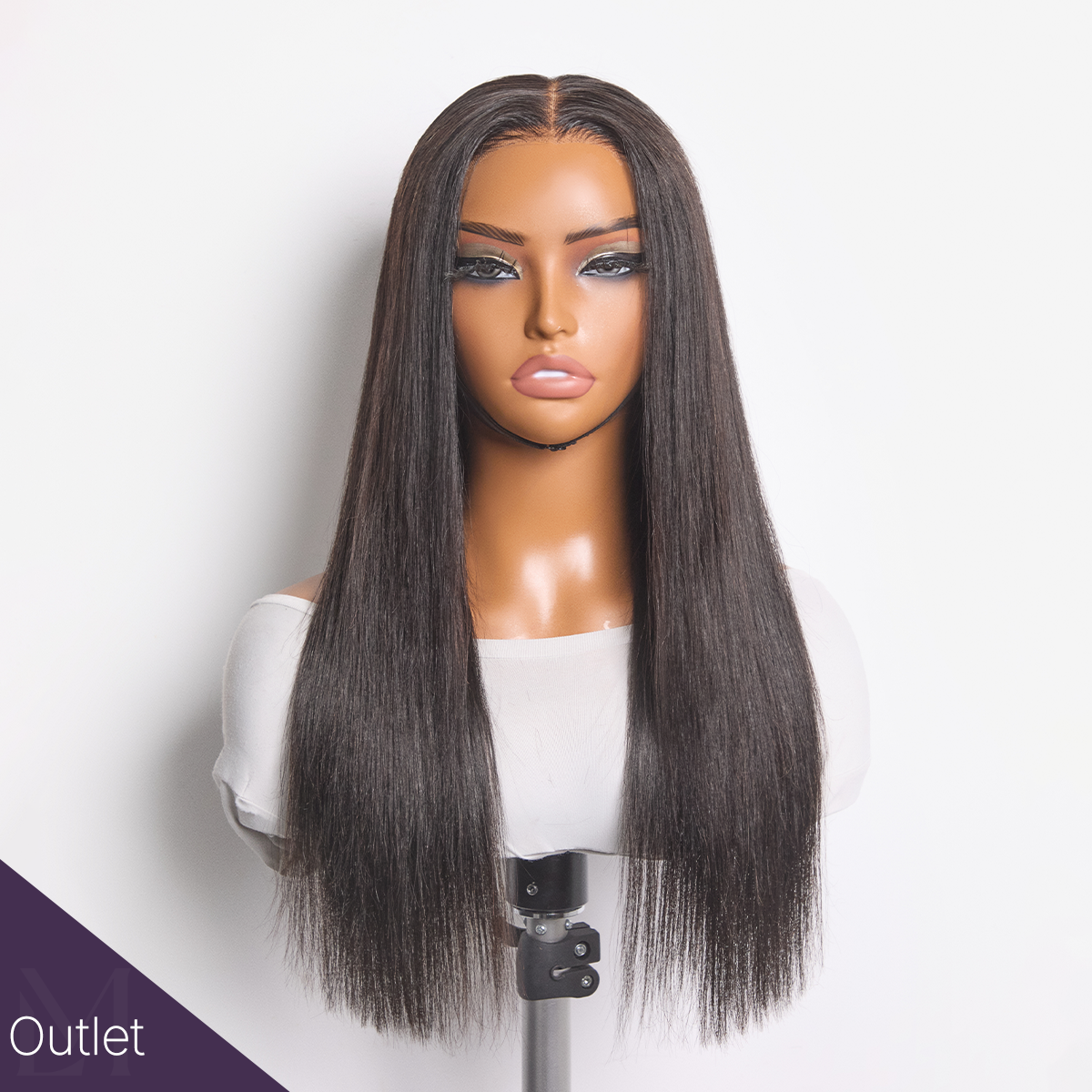 Outlet | Straight 4x4 Closure Lace Glueless Mid Part Wig-01
