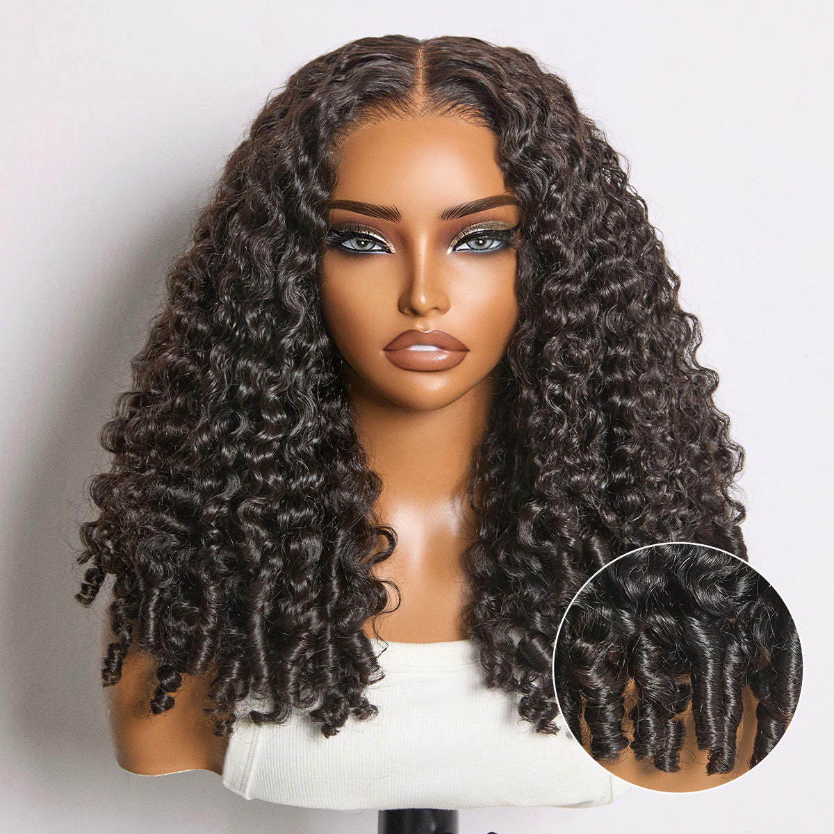 180% Density Burmese Curly Finger Coil Ends Glueless 5x5 Closure HD Lace Wig Pre-Cut Lace-01