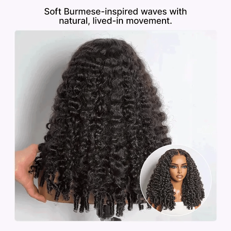 Luvme Hair Burmese curly lace closure wig with finger coil ends, 180% density, glueless 5x5 HD lace, pre-cut for easy wear