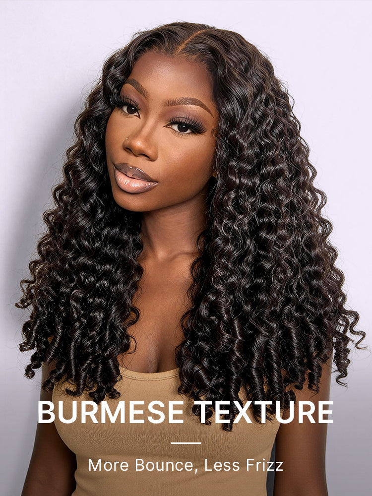 180% Density Burmese Curly Finger Coil Ends Glueless 5x5 Closure HD Lace Wig Pre-Cut Lace-07