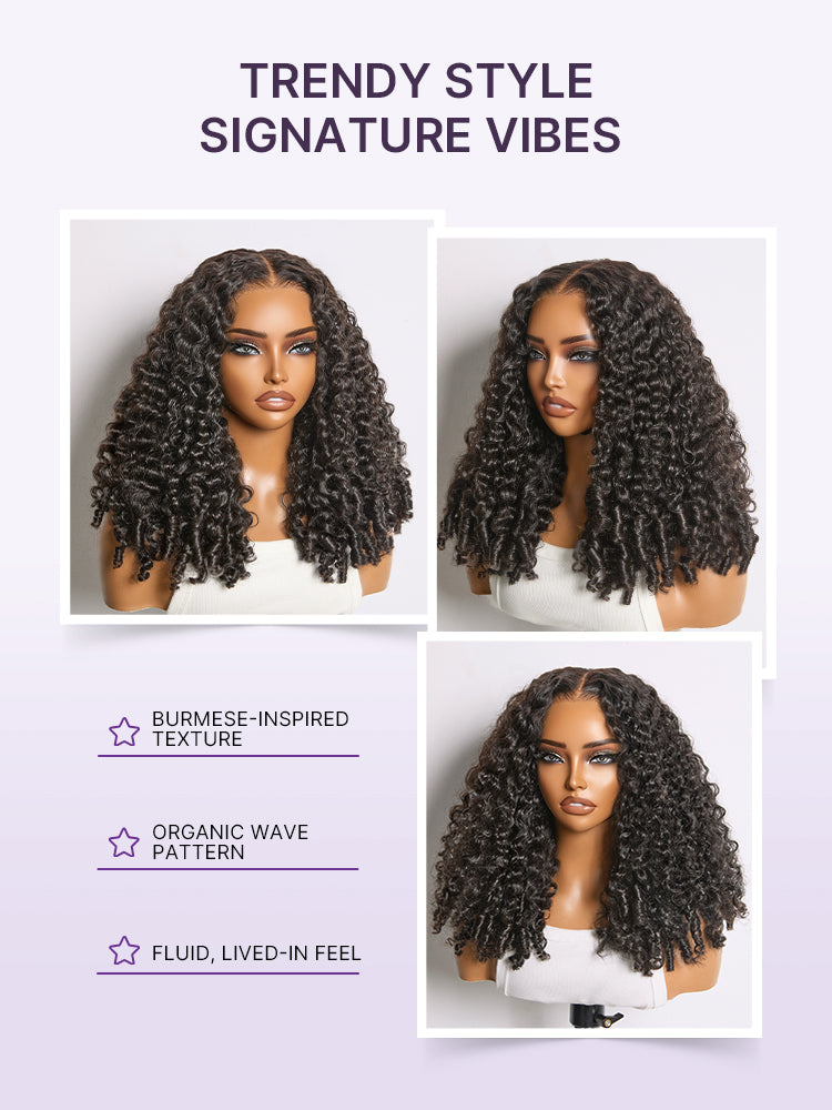 180% Density Burmese Curly Finger Coil Ends Glueless 5x5 Closure HD Lace Wig Pre-Cut Lace-08