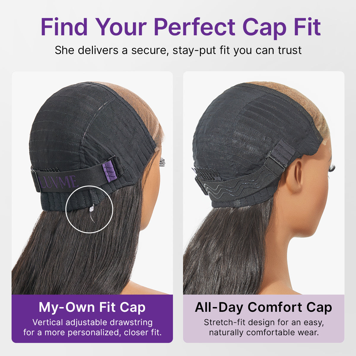 Luvme All-Day Comfort™ wig with 7x6 HD lace closure, loose body wave, long, pre-cut lace, glueless design, natural parting.