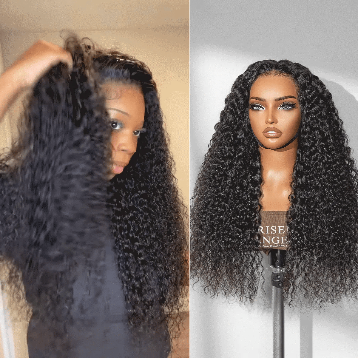 Luvme Hair PreMax water wave lace frontal wig with curly, fluffy texture, 13x4 lace, glueless drawstring, pre-cut lace, and flexible fit