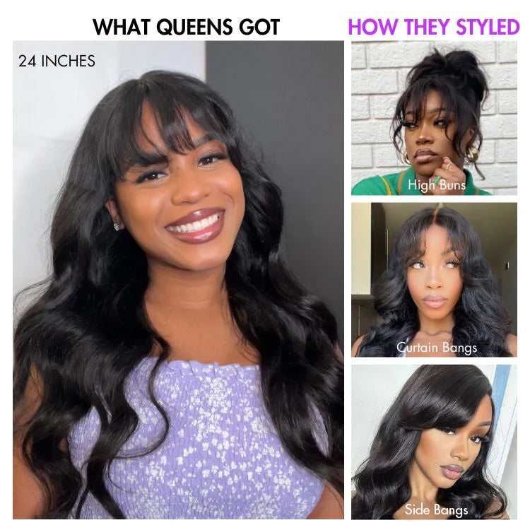 Luvme All-Day Comfort™ Wig 180% Density Loose Body Wave Glueless 7x6 Closure HD Lace Human Hair Wig with Bangs Pre-Cut Lace-52