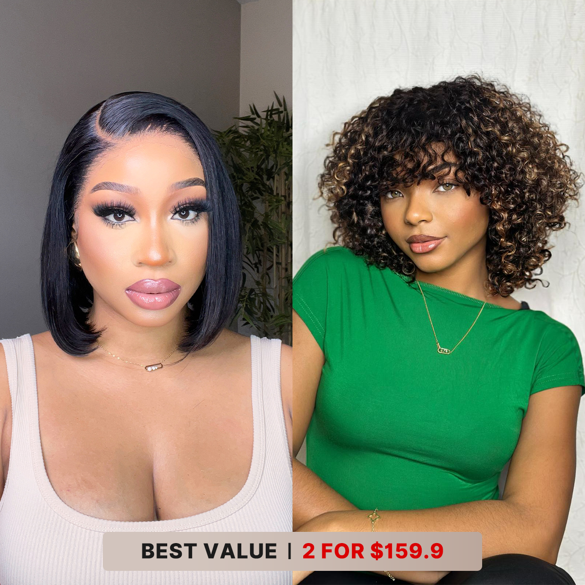 2 for $159.9 | 10 Inches Brown Highlight Water Wave Minimalist Lace Wig + 10 Inches Blunt Cut Glueless Minimalist HD Bob Wig-13