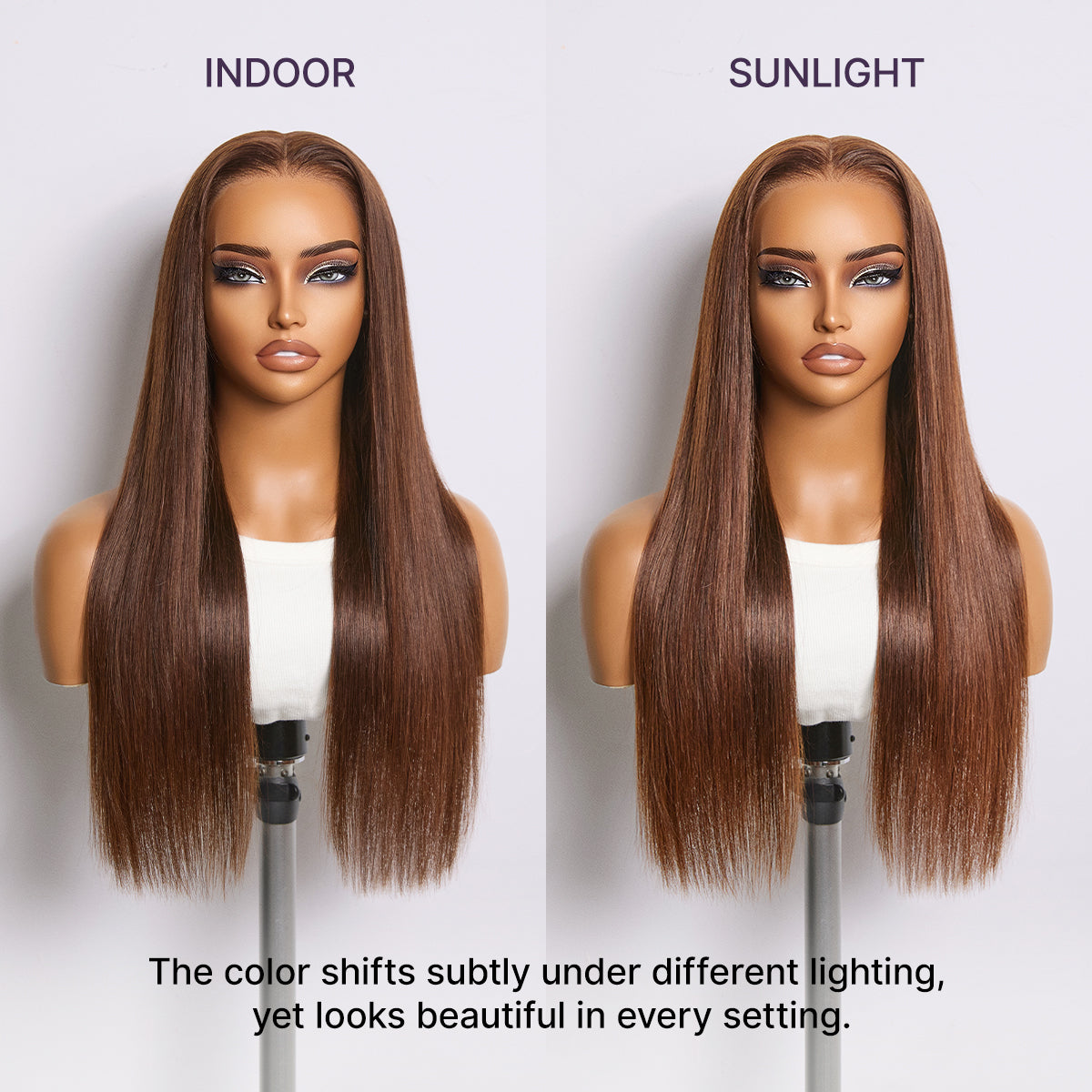 Rich Chocolate Brown Silky Straight 180% Density Glueless 13x4 Lace Frontal Wig Pre-Cut Lace Flexi-Fit Drawstring Cap-08