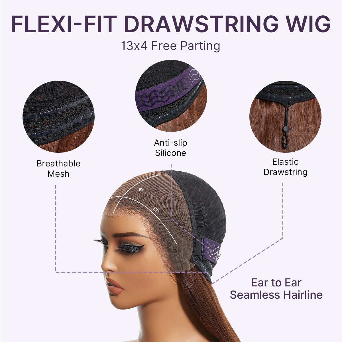 Rich Chocolate Brown Silky Straight 180% Density Glueless 13x4 Lace Frontal Wig Pre-Cut Lace Flexi-Fit Drawstring Cap-07