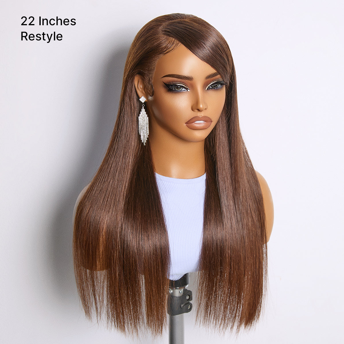 Rich Chocolate Brown Silky Straight 180% Density Glueless 13x4 Lace Frontal Wig Pre-Cut Lace Flexi-Fit Drawstring Cap-04