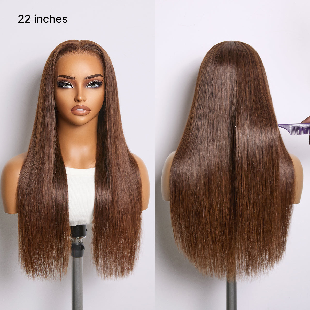 Rich Chocolate Brown Silky Straight 180% Density Glueless 13x4 Lace Frontal Wig Pre-Cut Lace Flexi-Fit Drawstring Cap-03