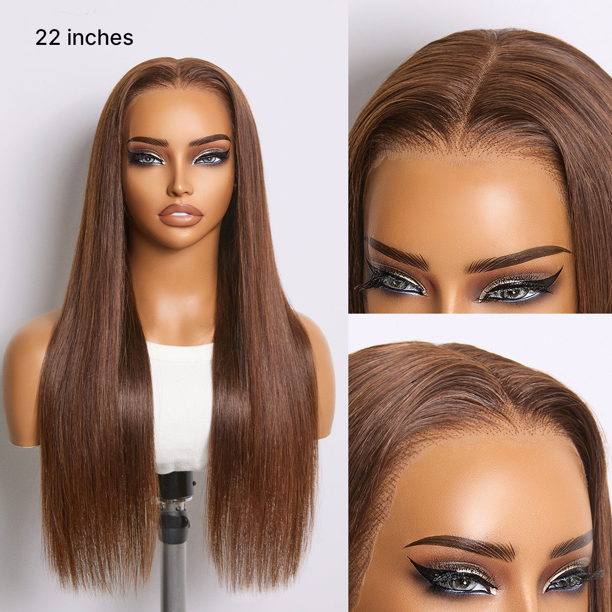 Rich Chocolate Brown Silky Straight 180% Density Glueless 13x4 Lace Frontal Wig Pre-Cut Lace Flexi-Fit Drawstring Cap-02