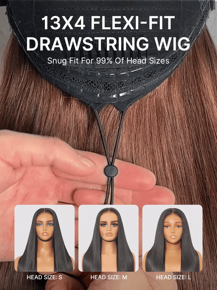 Rich Chocolate Brown Silky Straight 180% Density Glueless 13x4 Lace Frontal Wig Pre-Cut Lace Flexi-Fit Drawstring Cap-10
