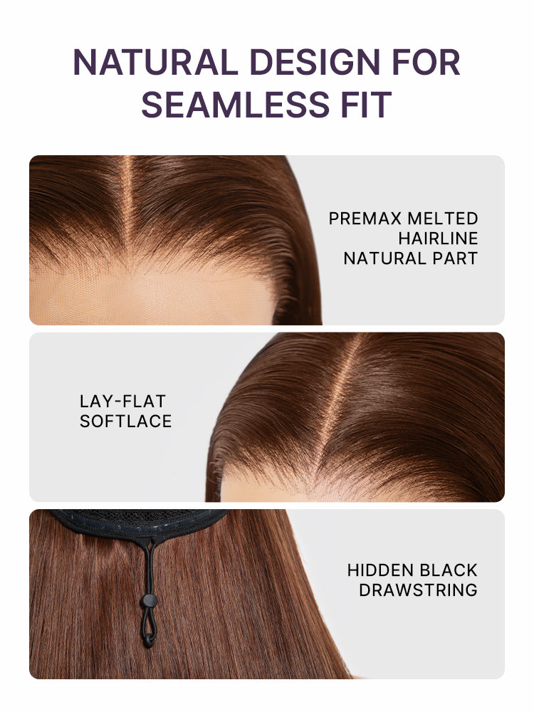 Rich Chocolate Brown Silky Straight 180% Density Glueless 13x4 Lace Frontal Wig Pre-Cut Lace Flexi-Fit Drawstring Cap-11