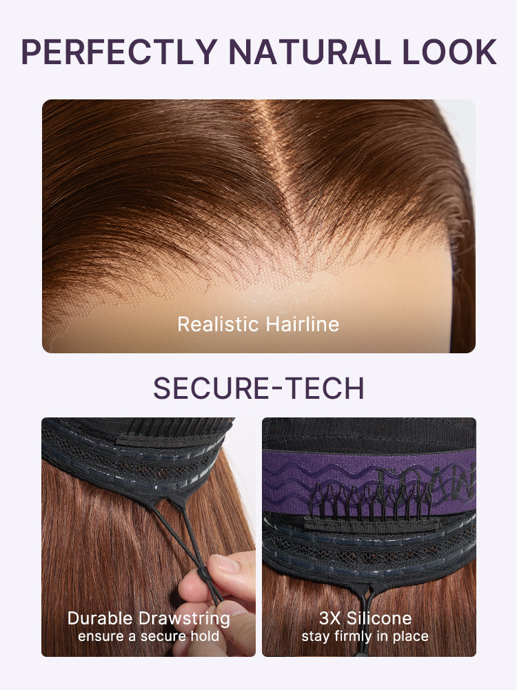 Rich Chocolate Brown Silky Straight 180% Density Glueless 13x4 Lace Frontal Wig Pre-Cut Lace Flexi-Fit Drawstring Cap-12