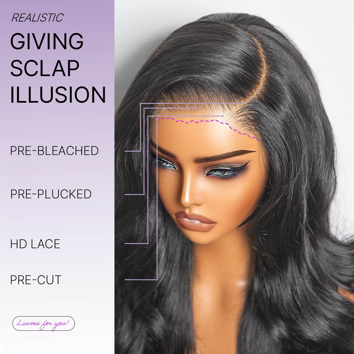 Luvme All-Day Comfort™ wig with 7x6 HD lace closure, loose body wave long wig, pre-cut lace, glueless design, natural parting
