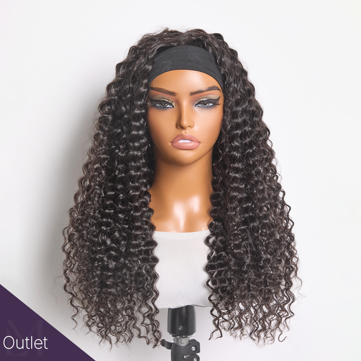 Outlet | Throw On & Go Natural BlacK Deep Wave No Lace Headband Wig-01