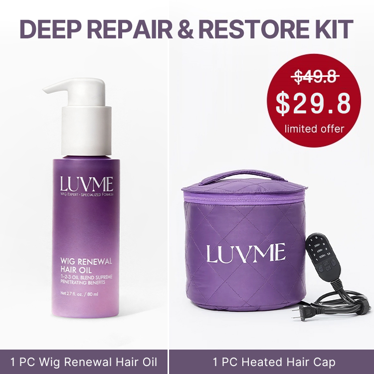 Luvme Hair thermal heat cap and wig renewal hair oil set for hair treatment and styling.