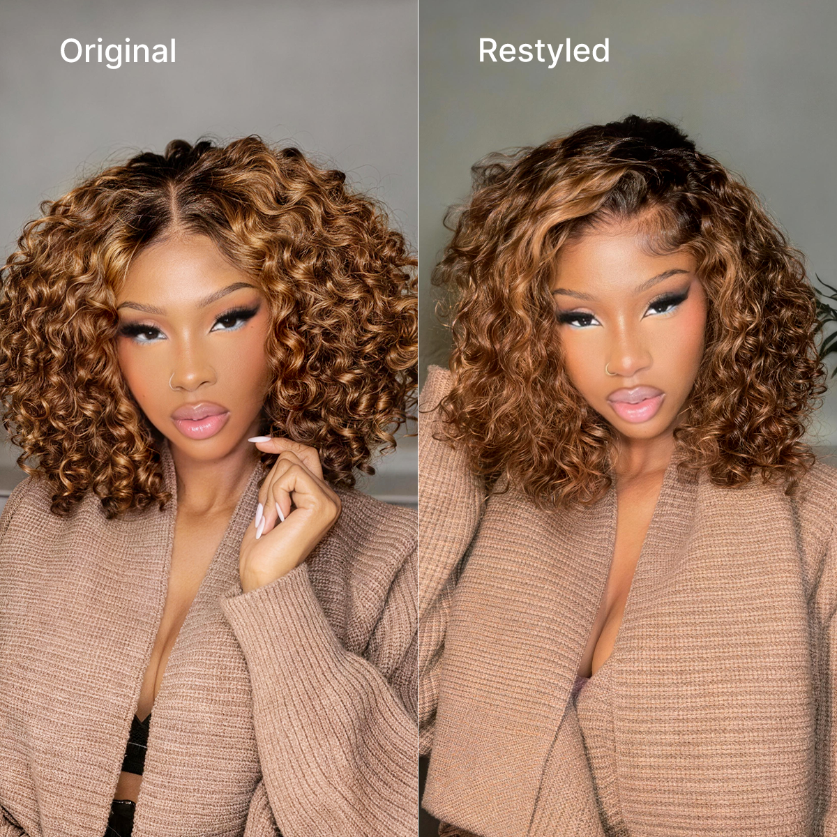 Brown Highlight / Natural Black / Blonde Highlight Deep Curly Glueless 5x5 Closure Pre-Cut Lace Wig