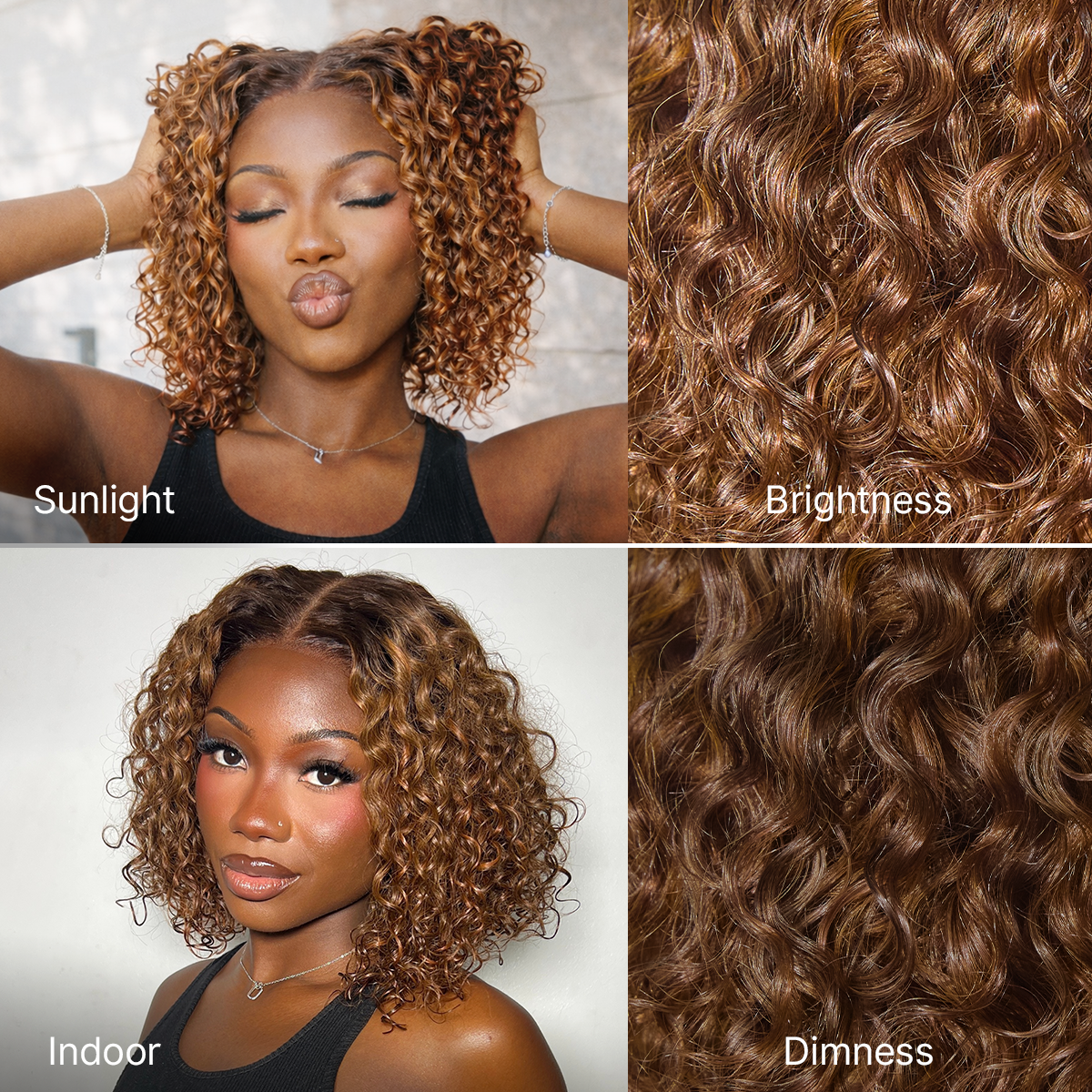 Luvme Hair Warm Caramel Brown and Natural Black deep curly glueless 5x5 closure lace wig with pre-cut lace and natural curl pattern