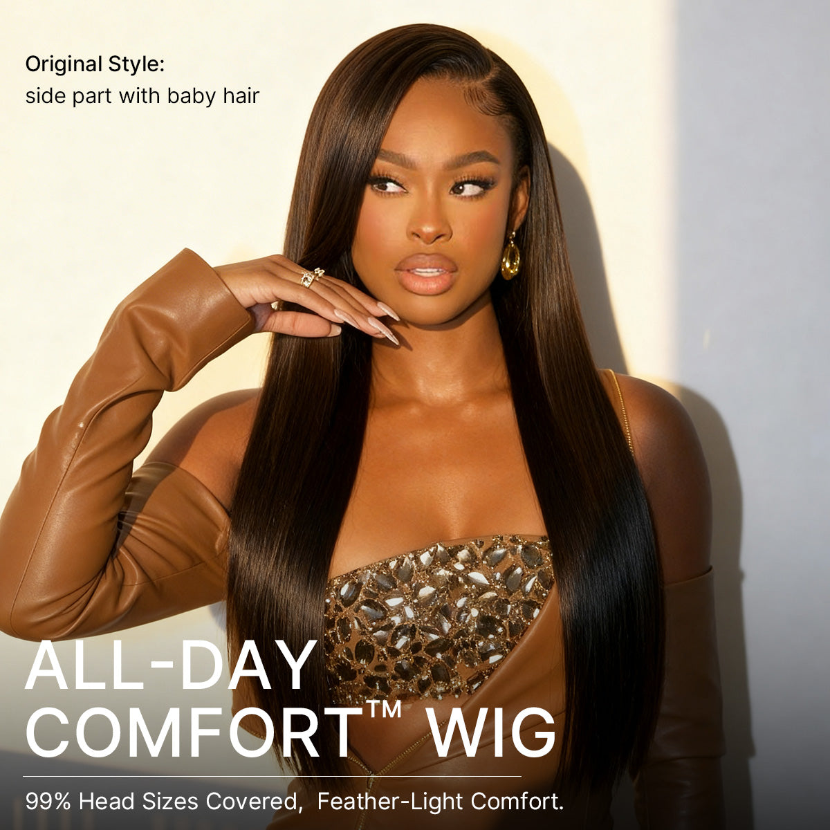 Luvme All-Day Comfort™ Bone Straight HD lace wig with 180% density, baby hair parting, 7x6 closure, pre-cut lace, glueless fit