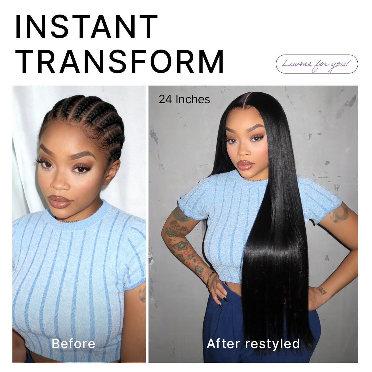 Luvme Hair All-Day Comfort™ wig with bone straight style, HD lace closure, pre-cut lace, baby hair, 180% density, glueless fit