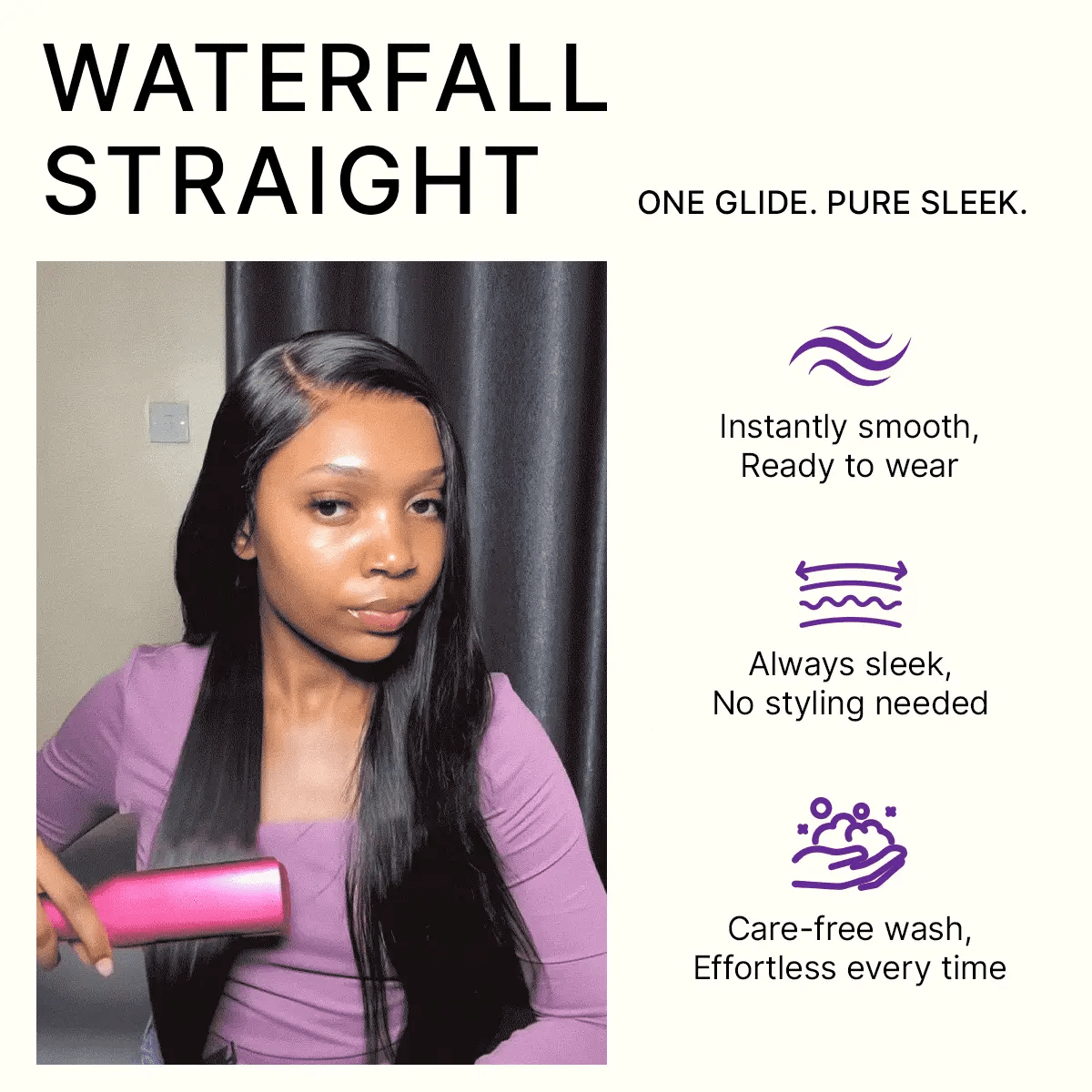 Luvme All-Day Comfort™ bone straight HD lace wig with baby hair, 180% density, 7x6 closure, glueless, pre-cut lace, natural parting