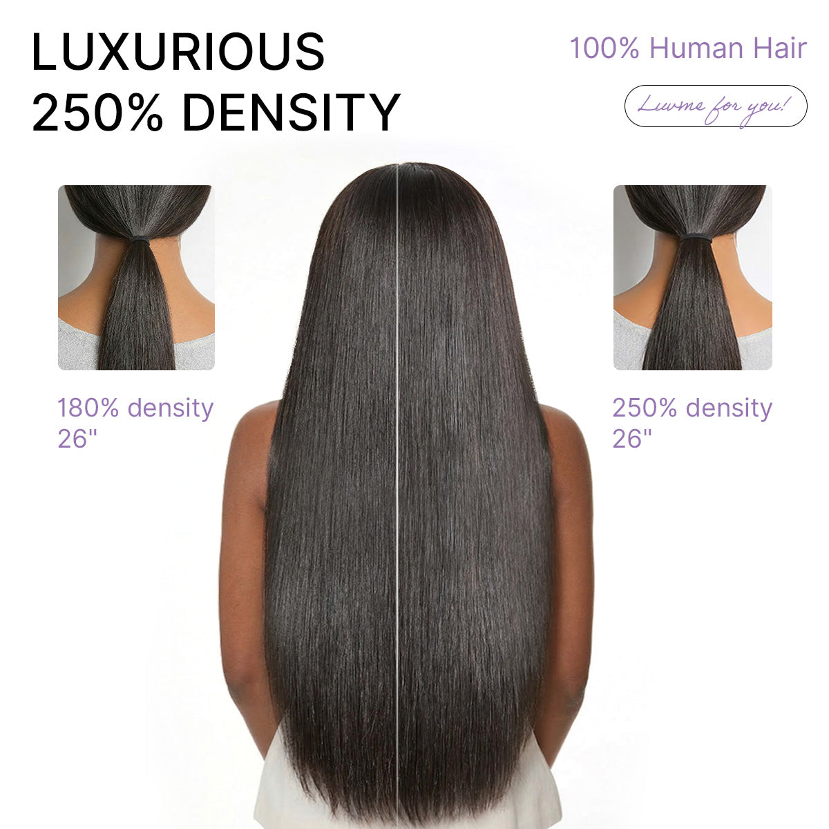 Luvme All-Day Comfort™ bone straight HD lace wig with baby hair, 180% density, 7x6 closure, pre-cut lace, glueless fit.