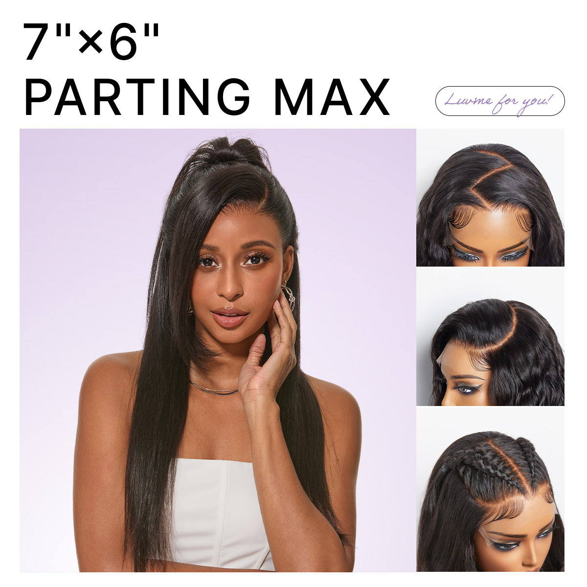 Luvme Hair All-Day Comfort™ Bone Straight HD lace wig with baby hair, 180% density, 7x6 closure, pre-cut lace, glueless fit.