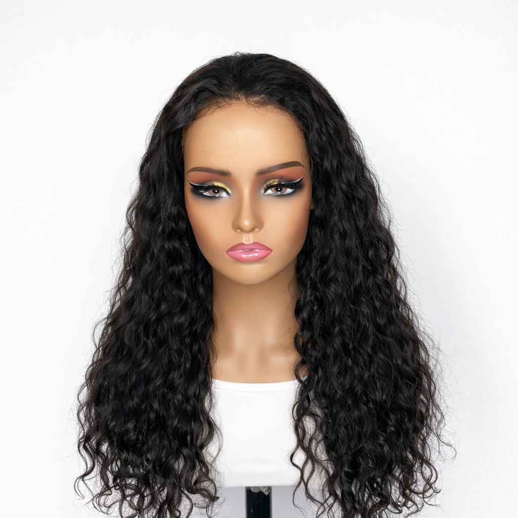 Luvme Hair long lace wig, 18-20 inches, one-piece, natural black hair, styled with soft waves, front lace for seamless look