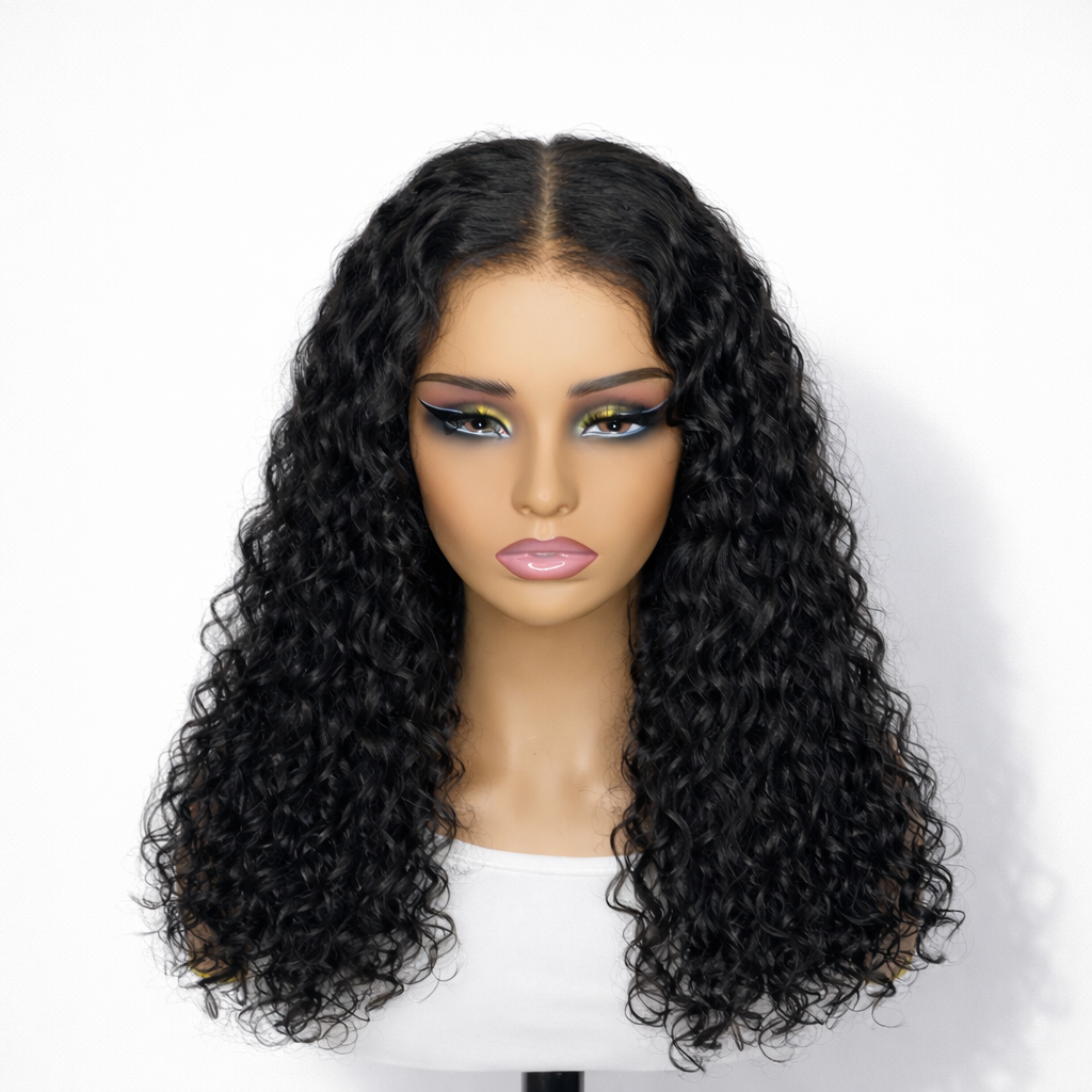 Luvme Hair long lace wig, 18-20 inches, one-piece, natural black, styled with soft waves, for versatile hair styling.