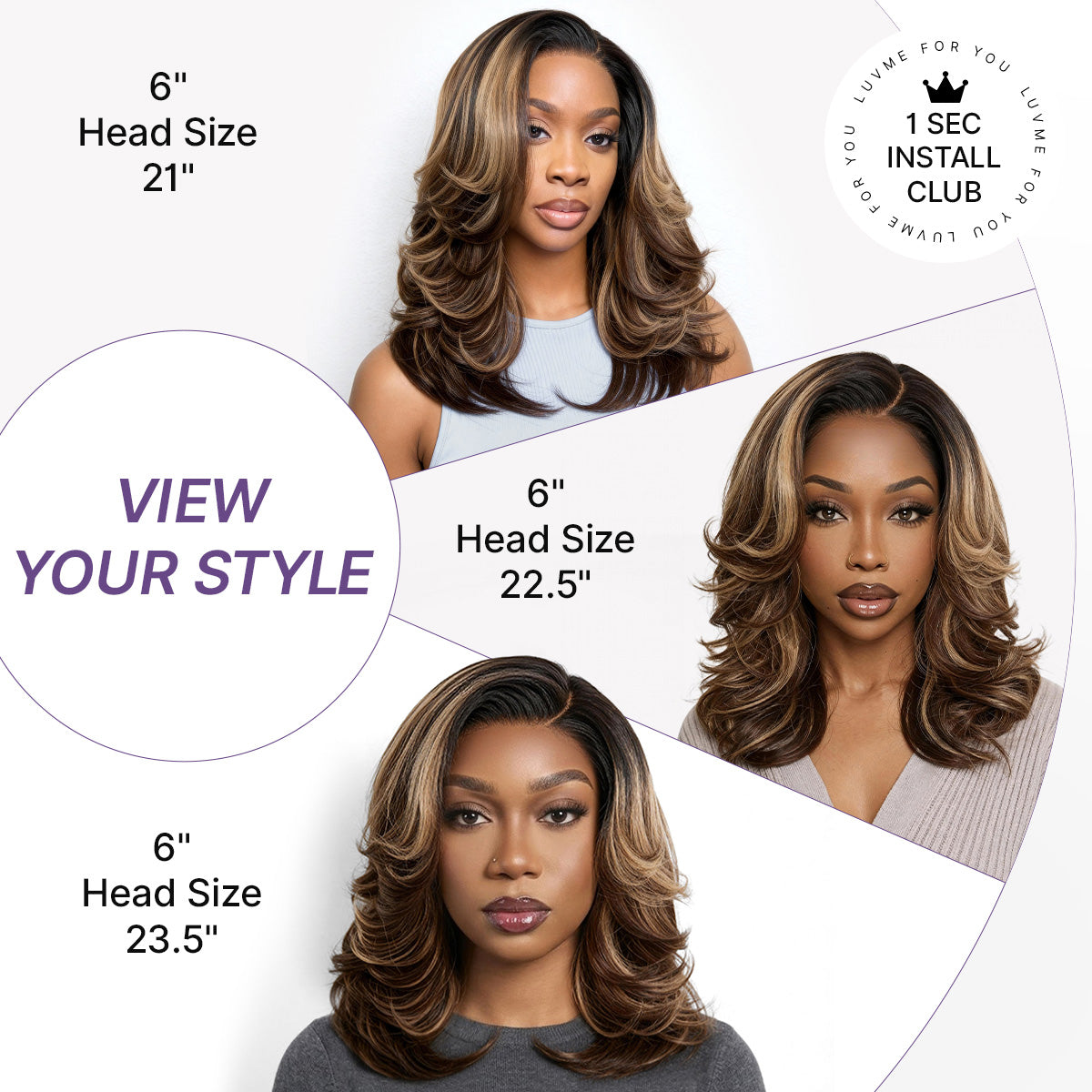 Caramel brown layered wavy lace wig by Luvme Hair featuring a glueless HD minimalistic design and pre-cut style.