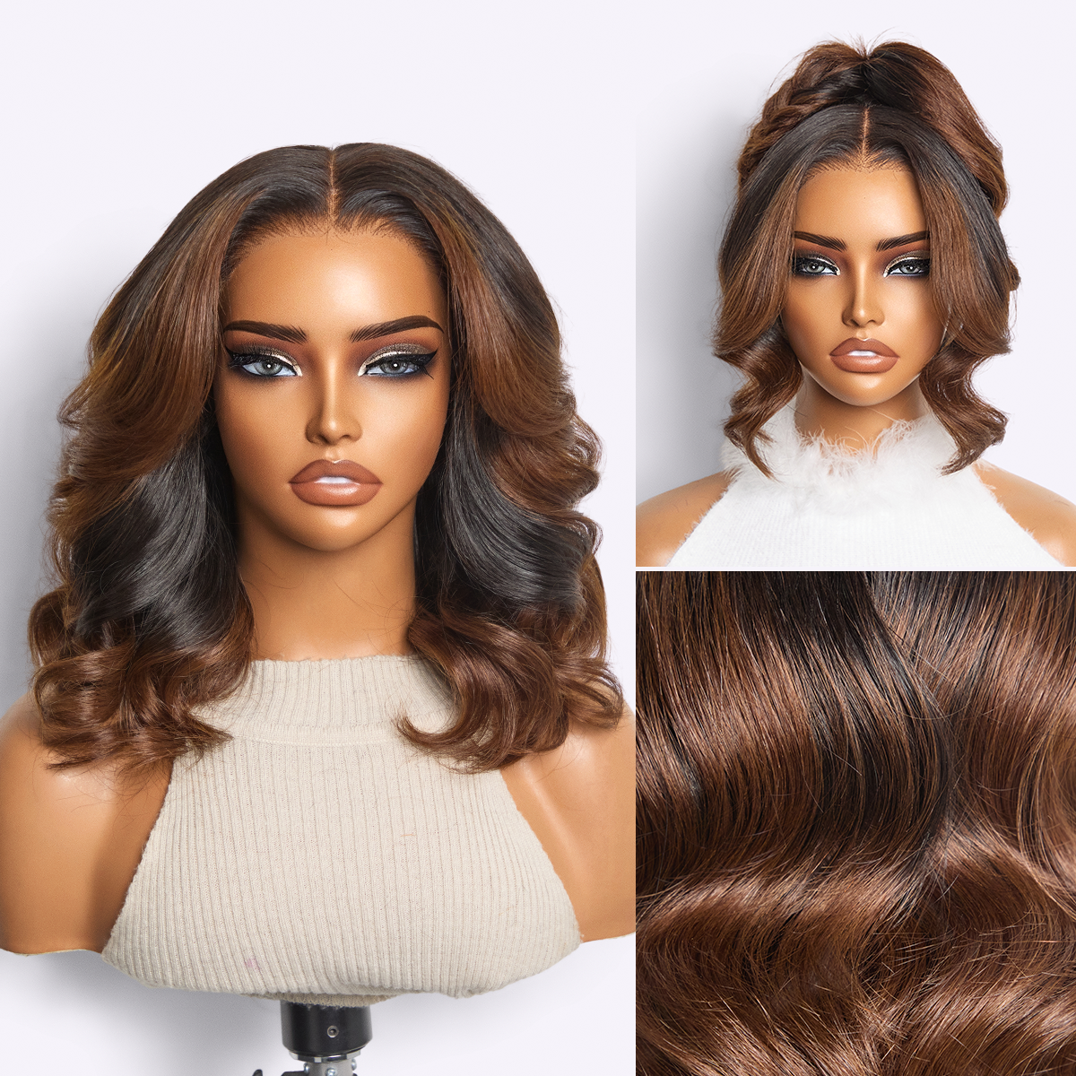 Luvme Hair All-Day Curl Hold™ HD lace wig with shoulder-length body wave, pre-cut lace, and glueless 7x6 lace cap design.