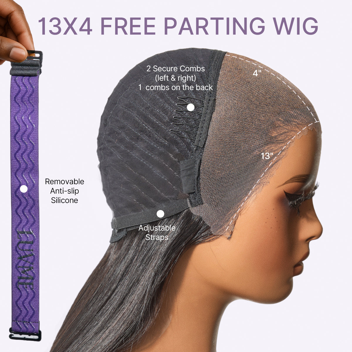 Luvme Hair PreMax Super Natural 13x4 lace frontal wig with silky straight human hair and pre-cut lace, glueless fit.