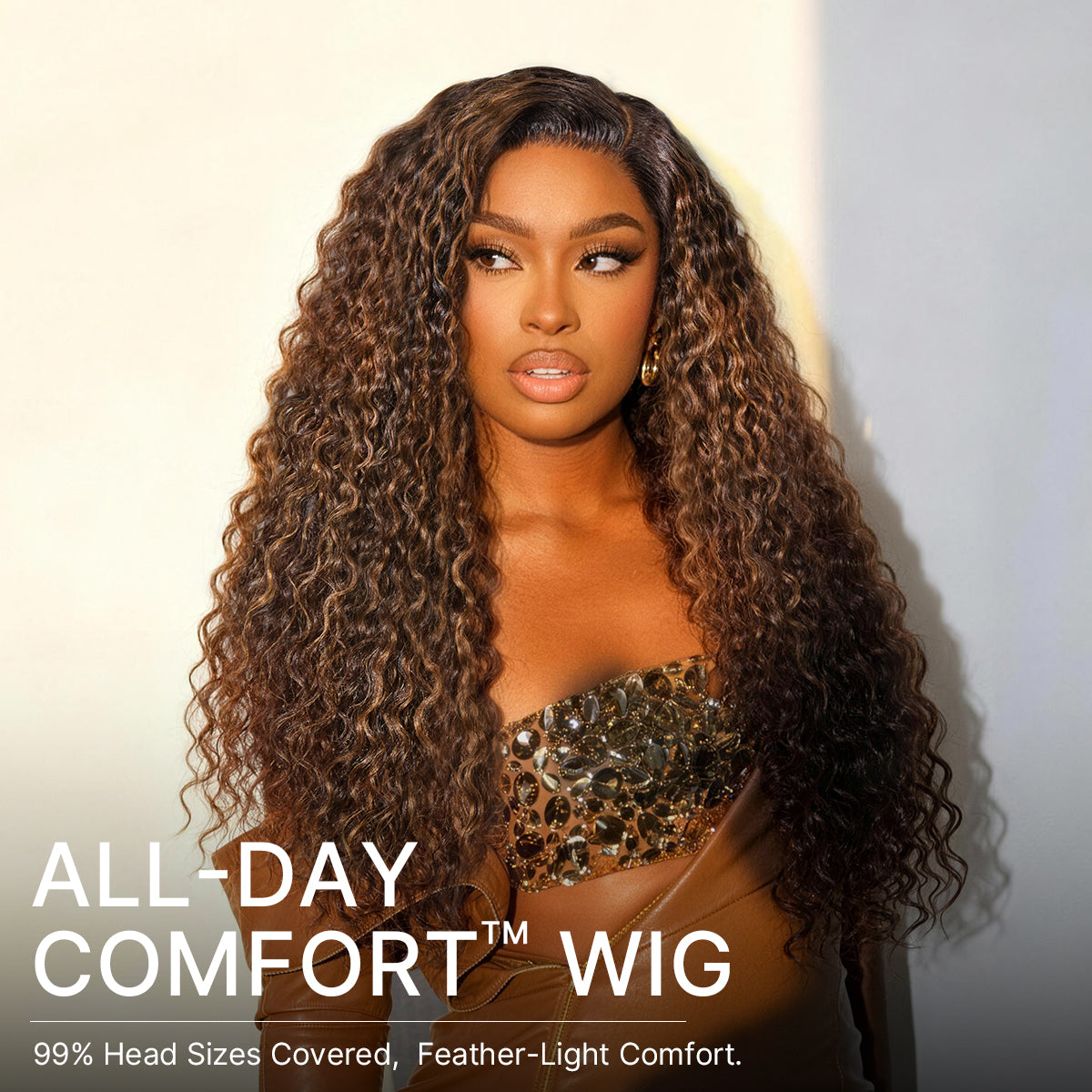 Luvme All-Day Comfort™ Wig PartingMax Brown Highlights Funmi Curly 7x6 Closure HD Lace Glueless Wig Pre Cut Lace-50
