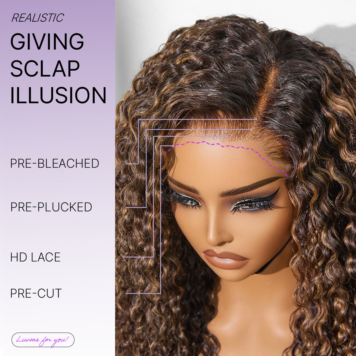 Luvme All-Day Comfort™ Wig PartingMax Brown Highlights Funmi Curly 7x6 Closure HD Lace Glueless Wig Pre Cut Lace-57