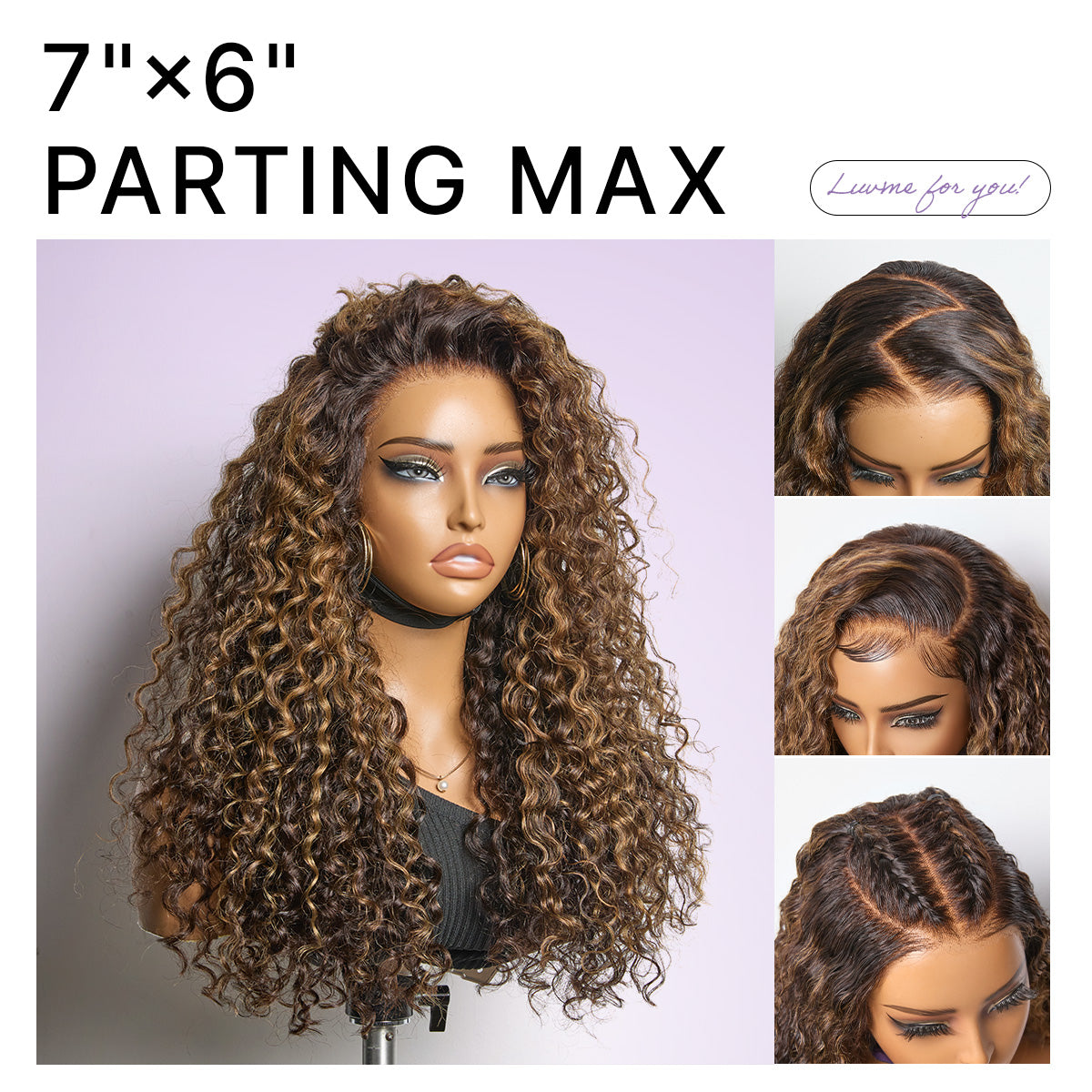 Luvme All-Day Comfort™ Wig PartingMax Brown Highlights Funmi Curly 7x6 Closure HD Lace Glueless Wig Pre Cut Lace-58
