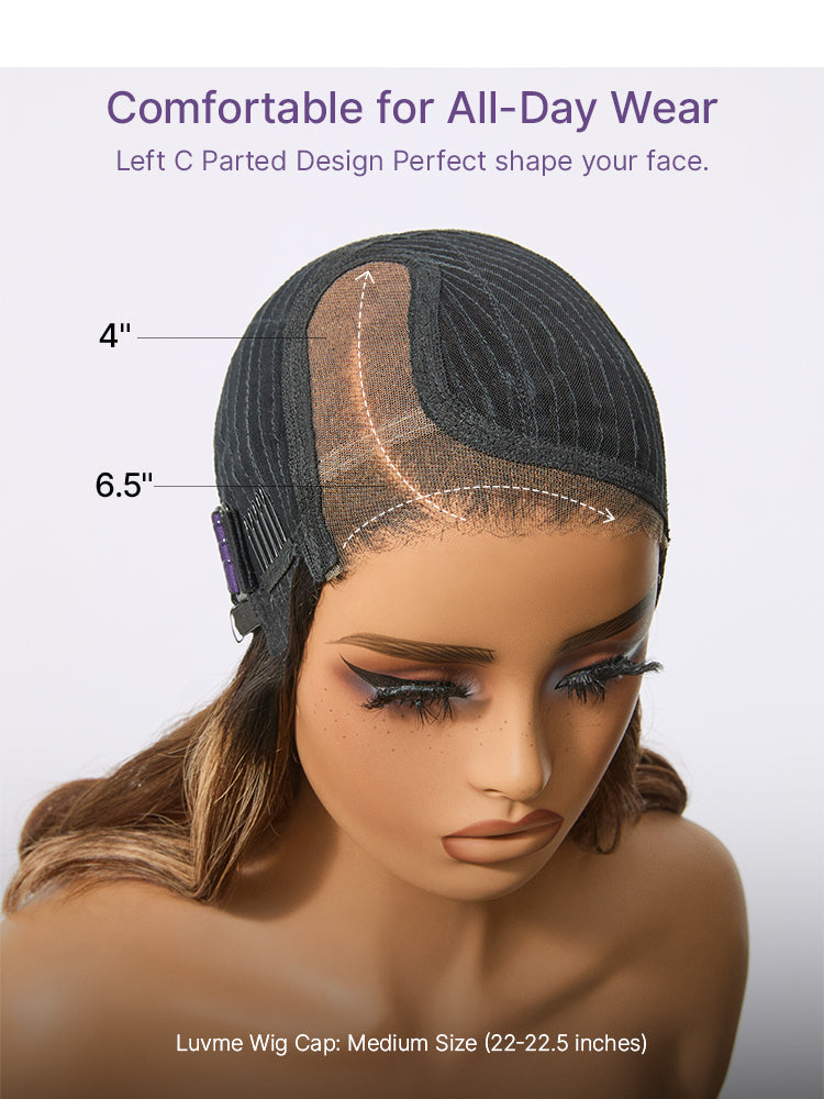 Caramel Brown Highlight Layered Haircut Wavy Glueless HD Minimalist Lace Wig Pre-Cut-19