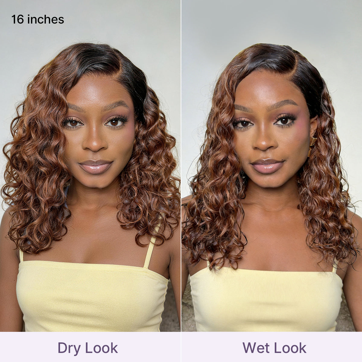 Ready to Go Blonde Highlight / Natural Black / Ombre Brown Water Wave Short Curly Bob Wig Glueless Minimalist HD Lace Wig Pre-Cut Lace-62