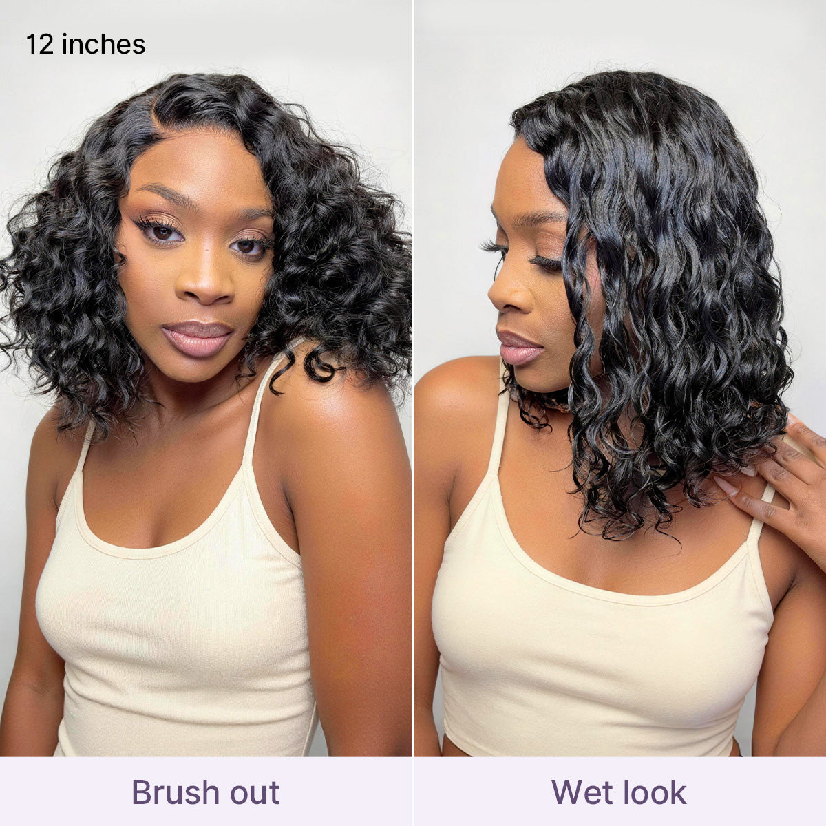 Luvme Hair short curly bob wig with ombre brown and black water wave, glueless HD lace, pre-cut lace, natural and minimalist styling
