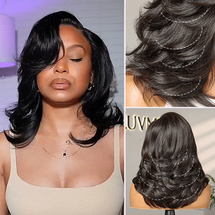 Effortlessly Chic Butterfly Cut Layered Wavy Glueless HD Minimalist Lace Short Wig-48