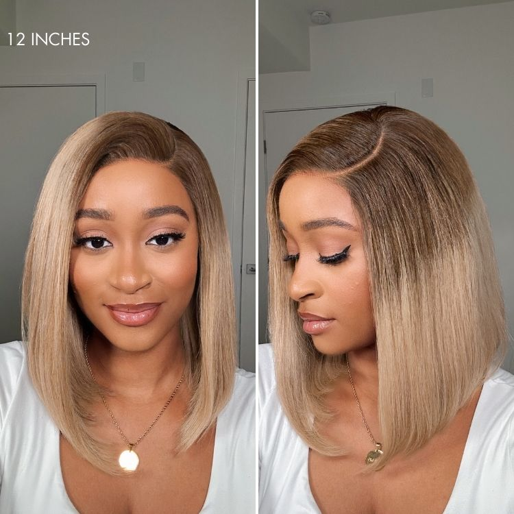 2 For $169.9 | 12 Inches Ash Blonde Ombre Blunt Cut Bob Minimalist HD Lace Wig+ 10 Inches Brown Ombre Loose Wave Minimalist HD Lace Glueless Short Wig No Code Needed-03