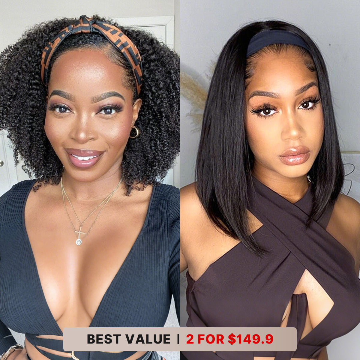 2 For $149.9 | 12 Inches Affordable Headband Bob Wig + 12 Inches Jerry Curly No Lace Headband Short Wig No Code Needed-07