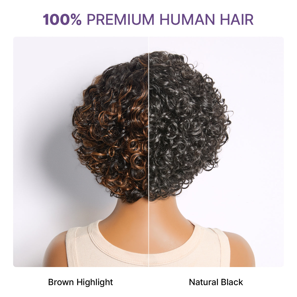 Brown highlight water wave pixie cut wig by Luvme Hair featuring glueless short curly HD lace hairstyle.