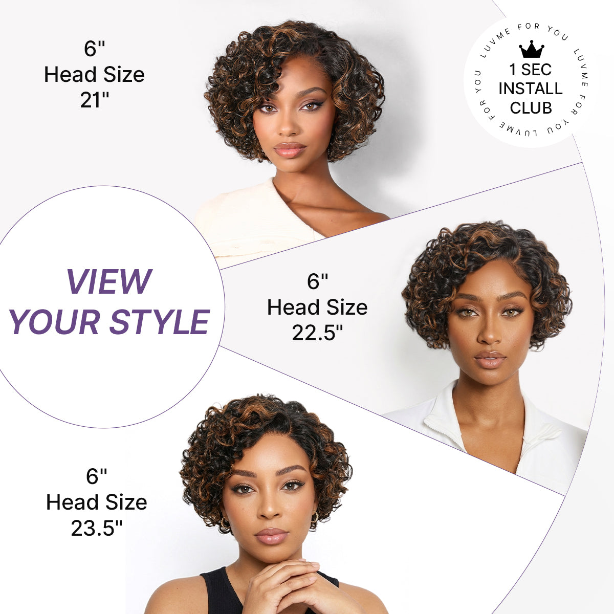Brown highlight water wave pixie cut wig by Luvme Hair featuring short, curly, glueless HD lace with a minimalist style.