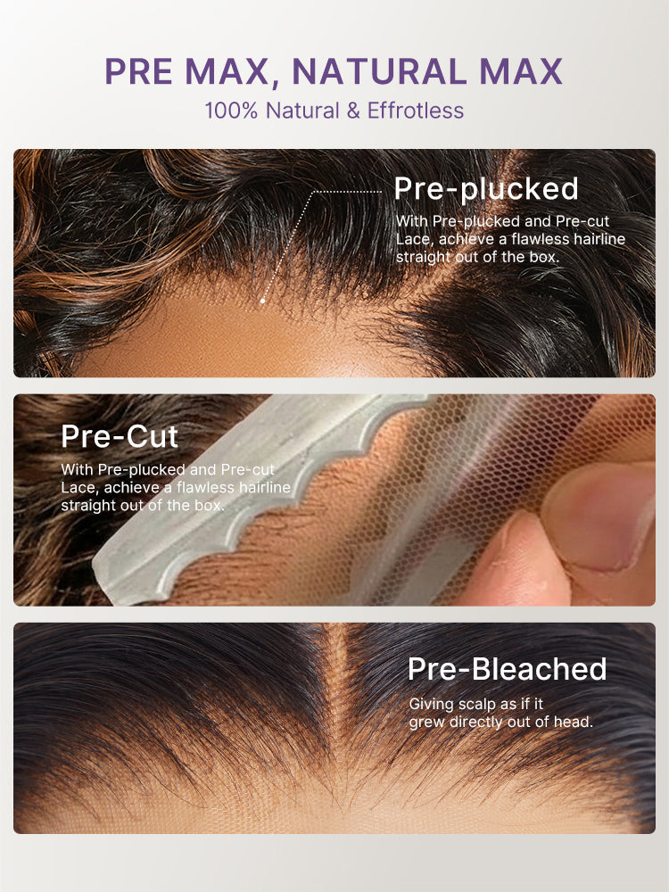 Brown Highlight Water Wave Pixie Cut Glueless Minimalist HD Lace Short Curly Wig-25