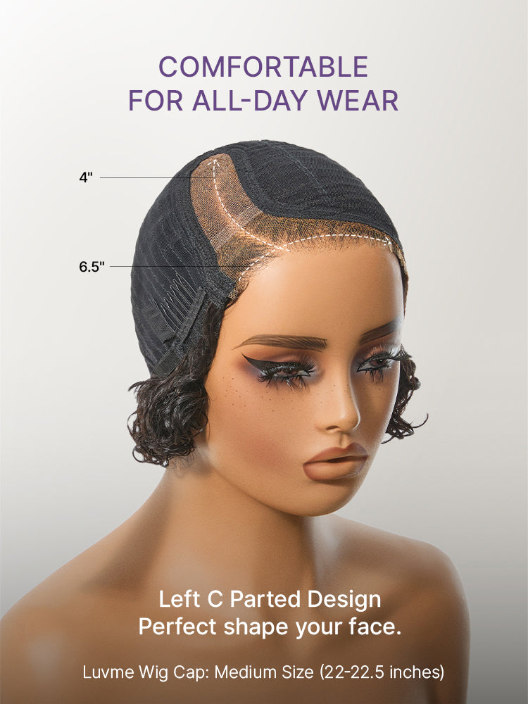 New Customers Only | Brown Highlight Water Wave Pixie Cut Glueless Minimalist HD Lace Short Curly Wig-18
