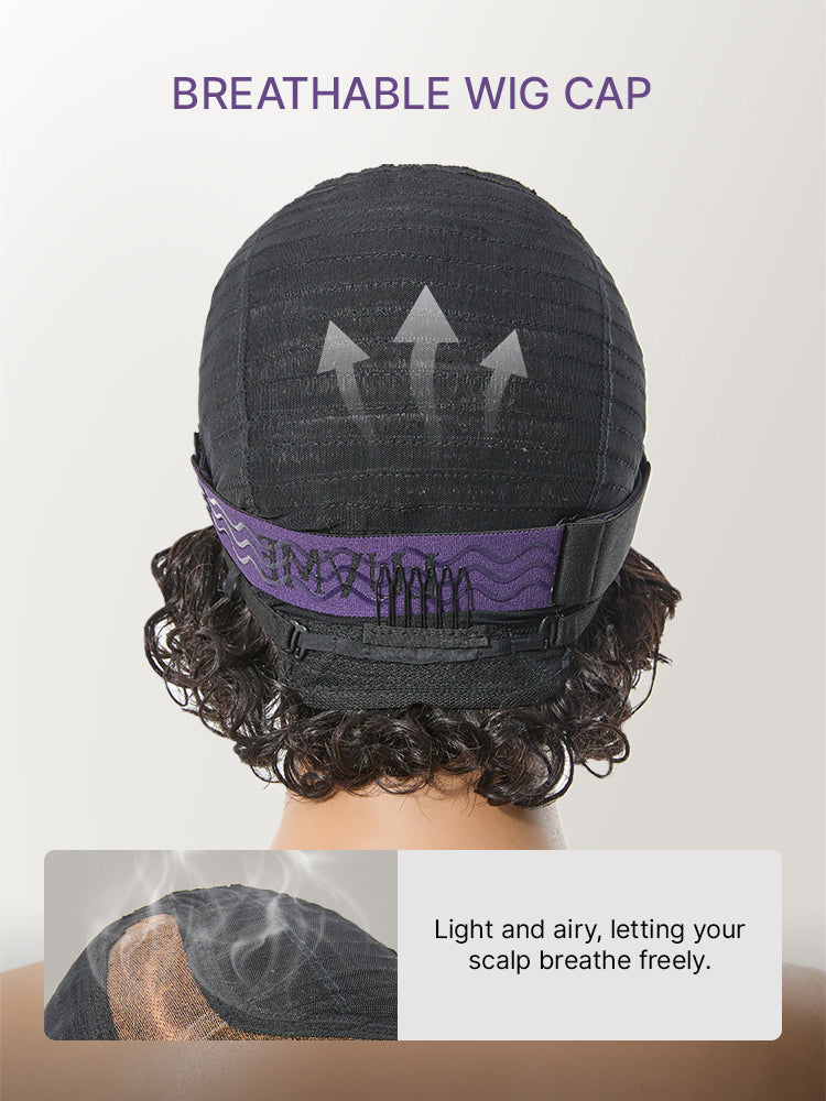 Brown Highlight Water Wave Pixie Cut Glueless Minimalist HD Lace Short Curly Wig-32