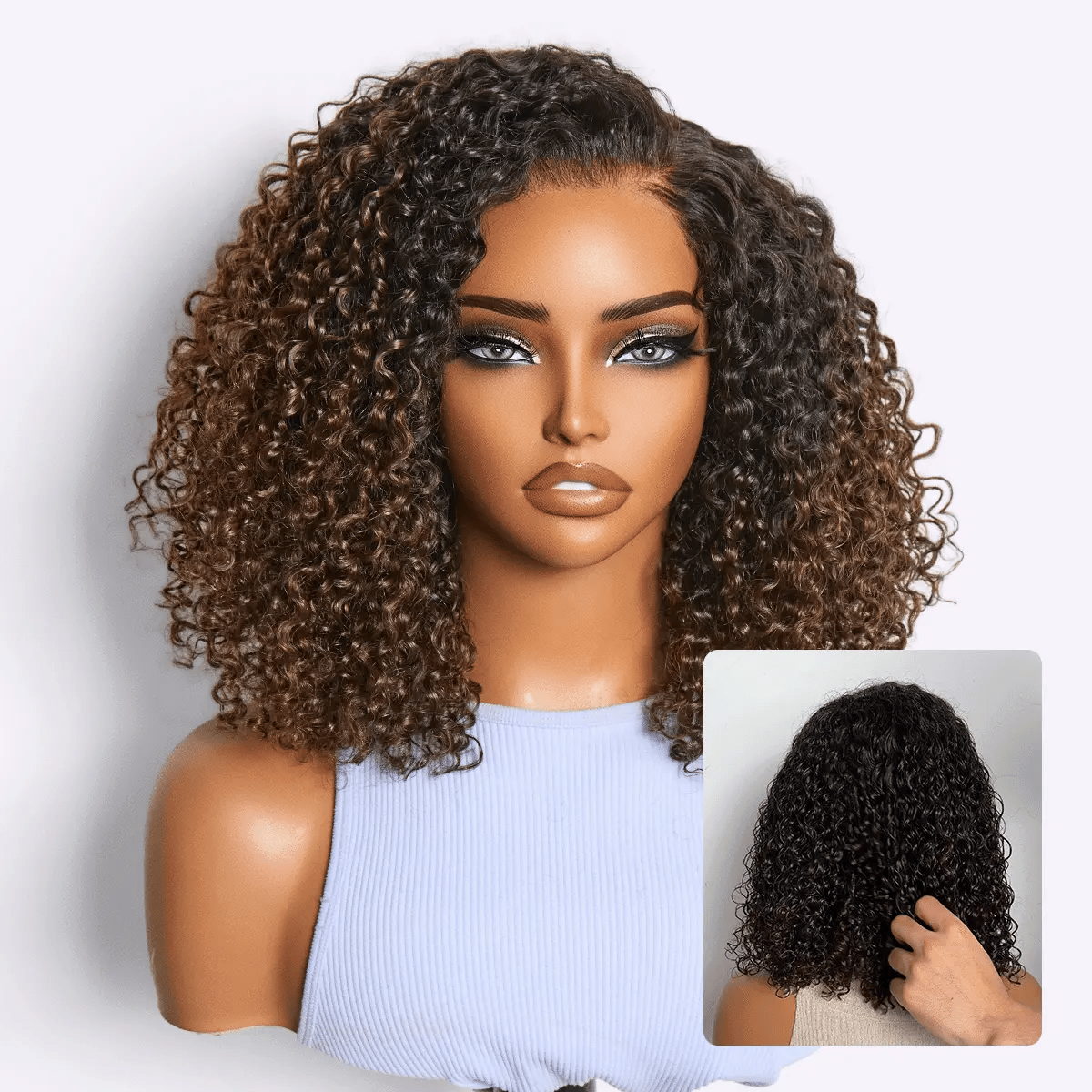 Wear & Go Ombre Brown Fluffy Curly 180% Density Glueless 5x5 Closure HD Lace Wig Pre-Cut Lace-01
